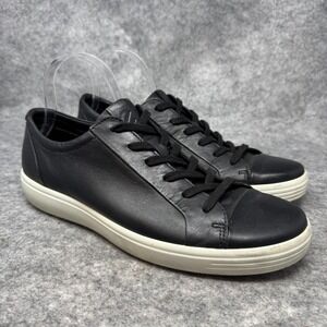 Ecco 7 Shoes Mens Size US 10 EU 44 Black Leather Low Top‎ Lace Up Sneaker